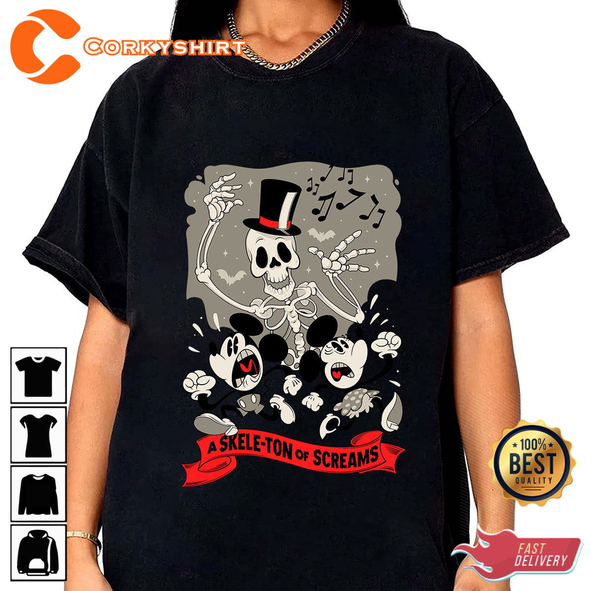 Disney Mickey Mouse A Skele-ton Of Screams Halloween Costume T-Shirt