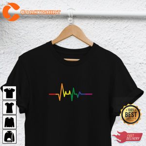 Rainbow Heartbeat LGBTQ Pride T-Shirt Prints