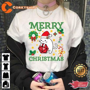 Funny Cute D20 Merry Christmas Xmas Gift T-Shirt Sweatshirt