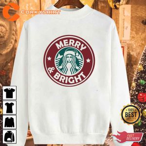 Funny Merry & Bright Starbucks Aesthetic Merry Christmas Unisex Sweatshirt