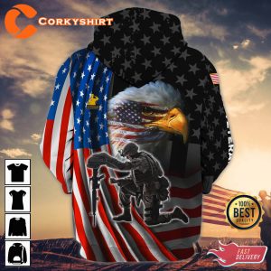 US Veteran With Bald Eagle In American Flag 3D Hoodie Design