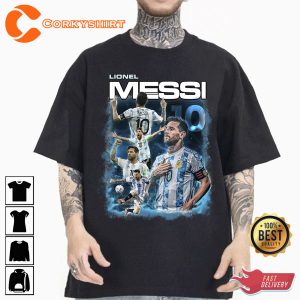 Lionel Messi Retro 90s Qatar World Cup T-shirt Design