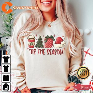 Tis The Season Christmas Coffee Santa Christmas Tree Shirts Designs