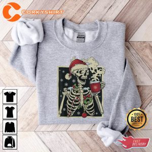 Funny Dead Inside Skeleton Christmas Sarcastic Coffee Christmas Gift Merry Christmas T-Shirt