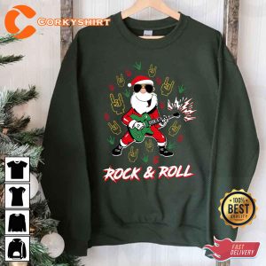 Cool Rock And Roll Santa Christmas T-Shirt Sweatshirt Hoodie