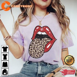 Red Lips Leopard Rolling Stones Band Shirts