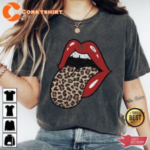 Red Lips Leopard Rolling Stones Band Shirts