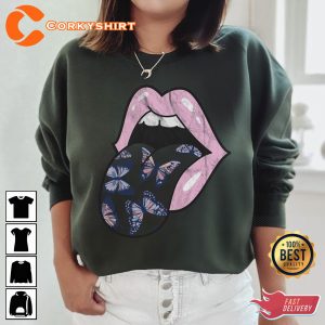 Butterfly Tongue Rolling Stones Logo Graphic T-shirt