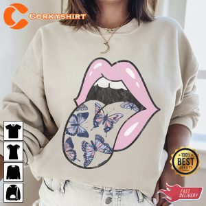 Butterfly Tongue Rolling Stones Logo Graphic T-shirt