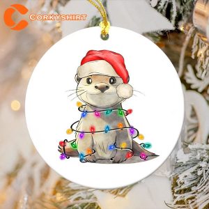 Baby Otter With Santa Hat And Light Baby Otter Christmas Ornament