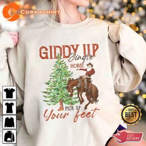Giddy Up Jingle Horse Pick Up Your Feet Cowboy Santa Sweatshirt