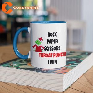 Grinch Rock Paper Scissors Throat Punch I Win Funny Xmas Mug