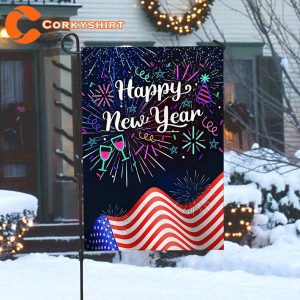 Happy New Year Fireworks America Greettings Decor Flag