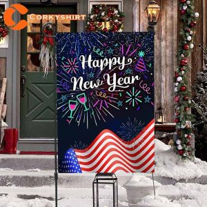 Happy New Year Fireworks America Greettings Decor Flag