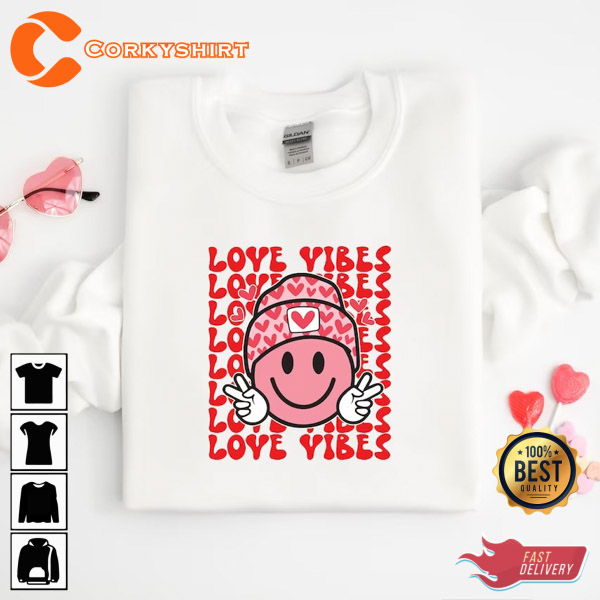 Love Vibes Smile face Valentines love Retro Valentines Shirt