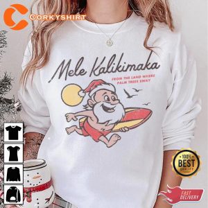 Mele Kalikimaka Hawaii Christmas Surfing Santa Funny Xmas Sweatshirt