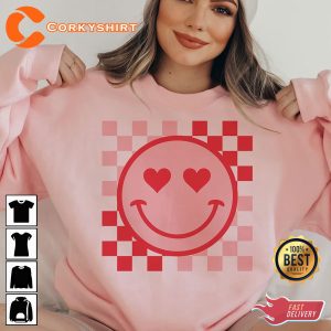 Retro Groovy Valentines Day Smiling Face Heart Unisex Shirt