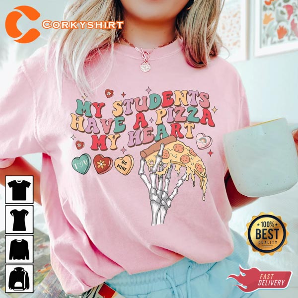Retro My Students Have A Pizza My Heart Skeleton Hands T-Shirt