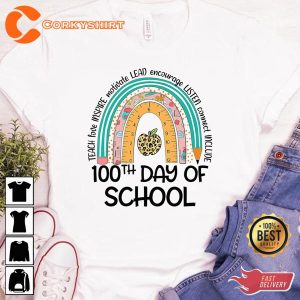 100 Days of School 100th Day Of School Teacher 100 Days Smarter Rainbow T-Shirt