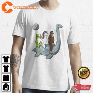 Alien Bigfoot Unicorn Riding Loch Ness Monster Cryptozoology T-shirt