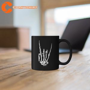 Black Skeleton Rock and Roll Heavy Metal Coffee Mug