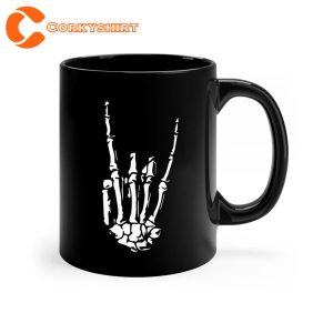 Black Skeleton Rock and Roll Heavy Metal Coffee Mug