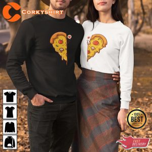 Cheerful Pizza Valentine Gift For Lovers Couple Valentines Day T-Shirt