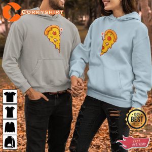 Cheerful Pizza Valentine Gift For Lovers Couple Valentines Day T-Shirt