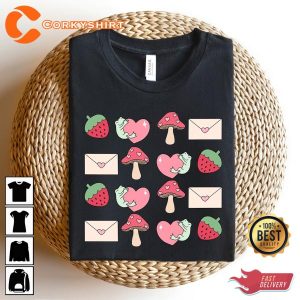 Cute Womens Valentines Day Strawberry Letters Frog Heart T-Shirt