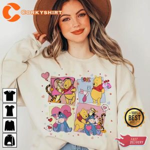 Disney Valentine Pooh Bear And Friend Valentine's Day Unisex Graphic Sweatshirt