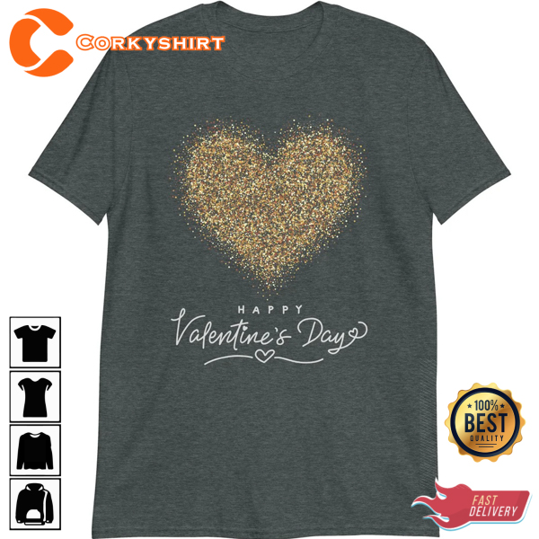 Gold Glitter Heart Women Valentines Day Unisex Graphic T-Shirt