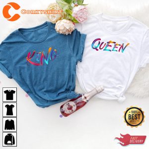 Happy Women Valentines Day Couples Matching King Queen Gifts for Him Her T-Shirt
