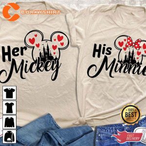 Her Mickey and His MInnie Valentine's Day Disney Couple T-Shirt