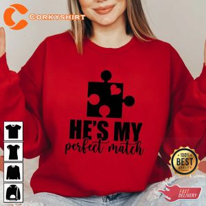 He's & She's My Perfect Match Couple Matching Puzzle Valentines T-Shirt