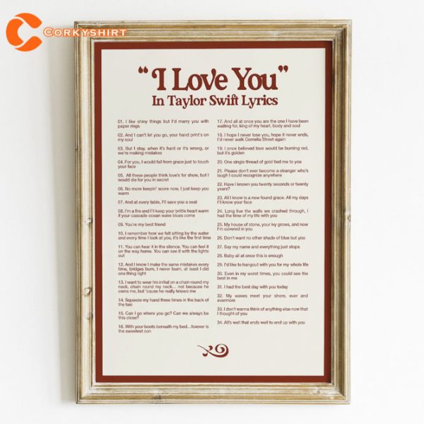 I LOVE YOU In Taylor Swift Lyrics Taylor Swift Poster Home Decor