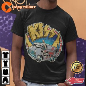 KISS Band in Da Van Cartoon Style Unisex Printed T-Shirt Design