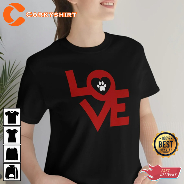 Love Paw Pet Lover Valentines Gift Couples Animal T-Shirt - Corkyshirt