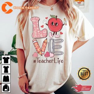 Love Teacher Valentine Day Gift Candy Conversation Hearts Leopard Print T-Shirt