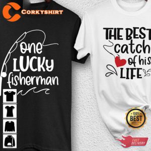 One Lucky Fisherman Vintage Funny Couple Unisex Graphic T-shirt