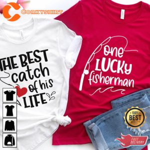 One Lucky Fisherman Vintage Funny Couple Unisex Graphic T-shirt