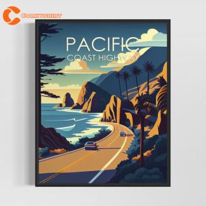 Pacific Coast Highway Retro Pacific Coast Ca Vintage Minimal Design Poster