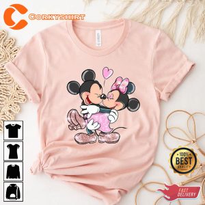 Retro Groovy Mickey And Minnie Valentines Cute Gift For Couples T-Shirt