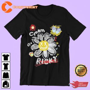 Ricky Crown Smiling Face Flower DJ Hip Hop Unisex Steetwear T-Shirt