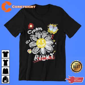 Ricky Crown Smiling Face Flower DJ Hip Hop Unisex Steetwear T-Shirt