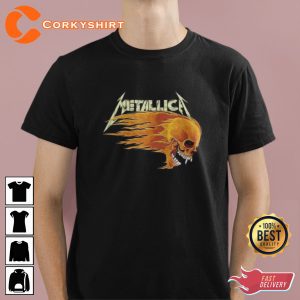 Rock Music Metallica M72 World Tour Skull in Flame Graphic T-Shirt