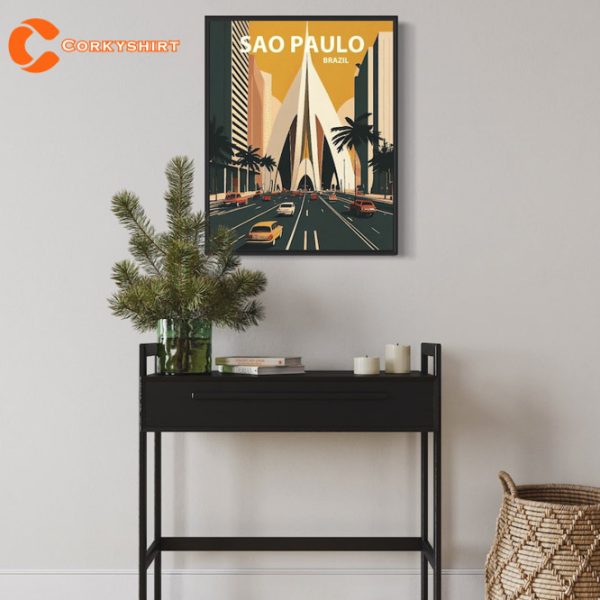 Sao Paulo Brazil Retro Art Print Sao Paulo Vintage Minimal Design Poster