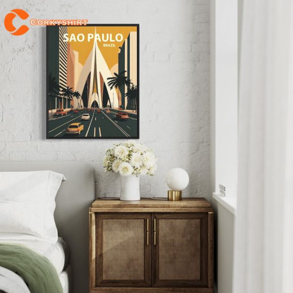 Sao Paulo Brazil Retro Art Print Sao Paulo Vintage Minimal Design Poster