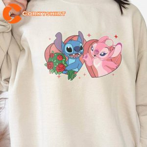 Stitch And Angel Pocket Disney Couple Unisex Long Sleeve Sweatshirt