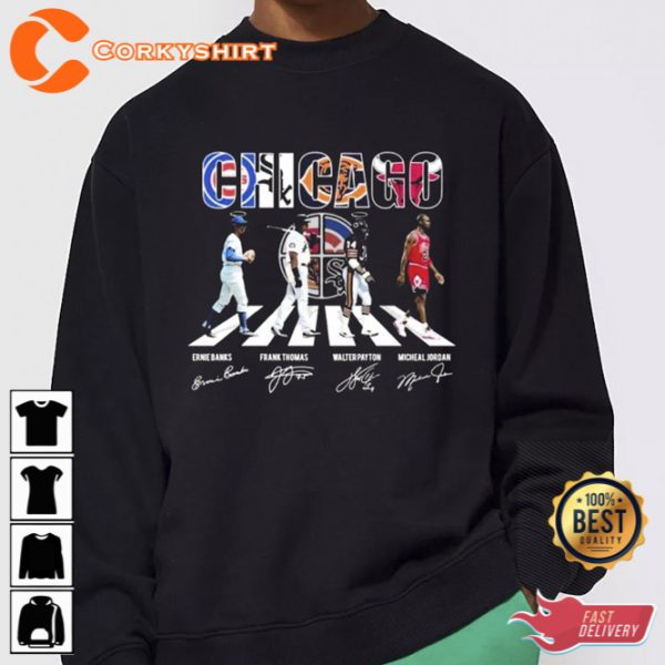 The Chicago Ernie Banks Frank Thomas Walter Payton And Michael Jordan Abbey Road Signatures Shirt