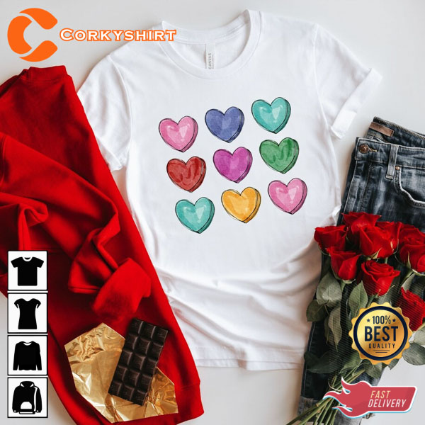 Valentines Day Colorful Heart Teachers Valentines Day Cute T-Shirt - Corkyshirt